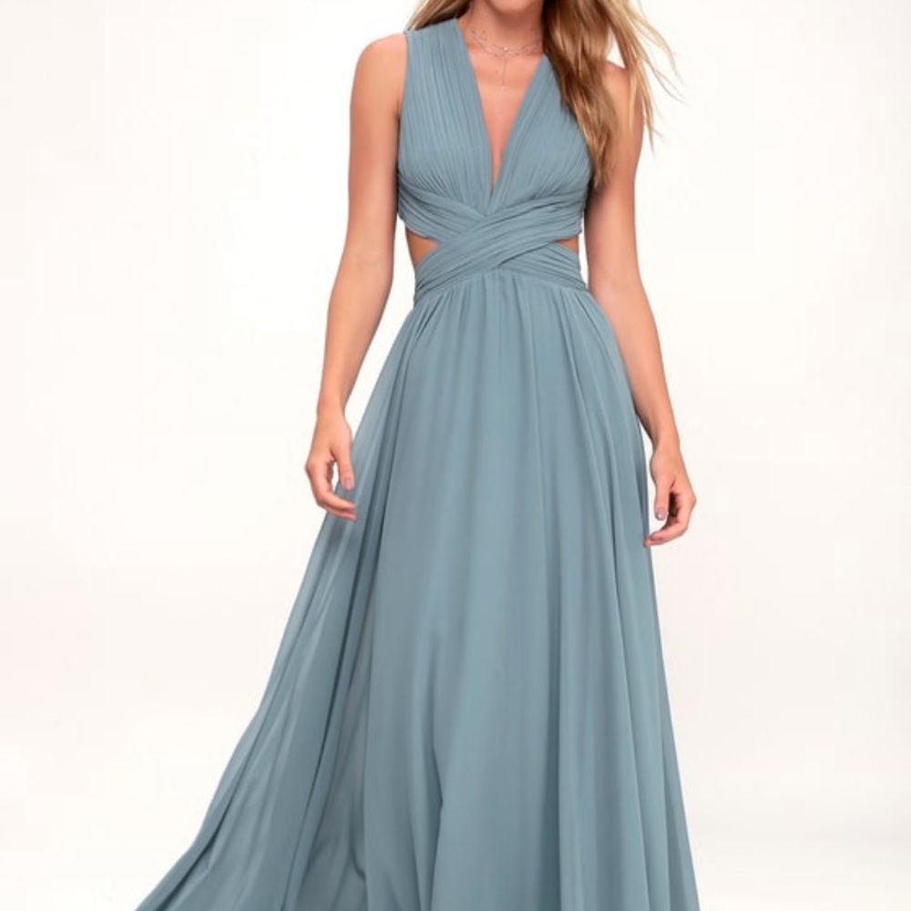 Lulus vivid imagination slate blue cutout maxi dress
